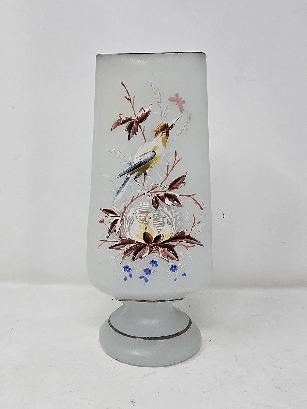 Vtg 1970s white satin glass vase square nature Chinese Japanese oriental - Picture 1 of 9